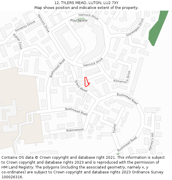 12, TYLERS MEAD, LUTON, LU2 7XY: Location map and indicative extent of plot