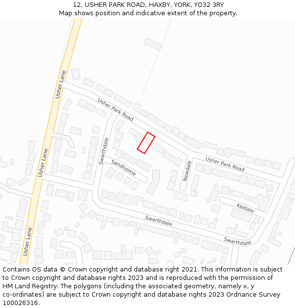 12, USHER PARK ROAD, HAXBY, YORK, YO32 3RY: Location map and indicative extent of plot