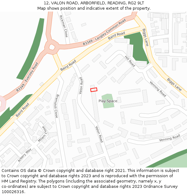 12, VALON ROAD, ARBORFIELD, READING, RG2 9LT: Location map and indicative extent of plot