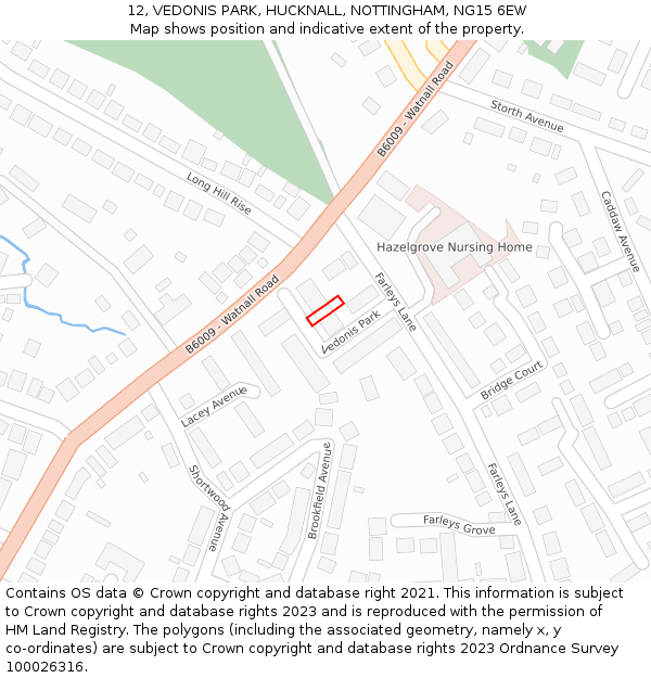 12, VEDONIS PARK, HUCKNALL, NOTTINGHAM, NG15 6EW: Location map and indicative extent of plot