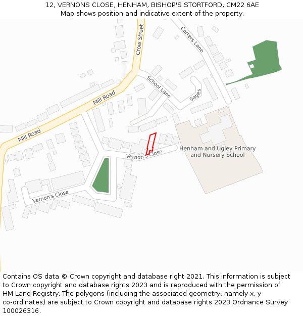 12, VERNONS CLOSE, HENHAM, BISHOP'S STORTFORD, CM22 6AE: Location map and indicative extent of plot