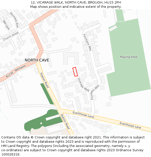 12, VICARAGE WALK, NORTH CAVE, BROUGH, HU15 2PH: Location map and indicative extent of plot