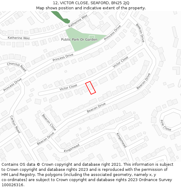 12, VICTOR CLOSE, SEAFORD, BN25 2JQ: Location map and indicative extent of plot