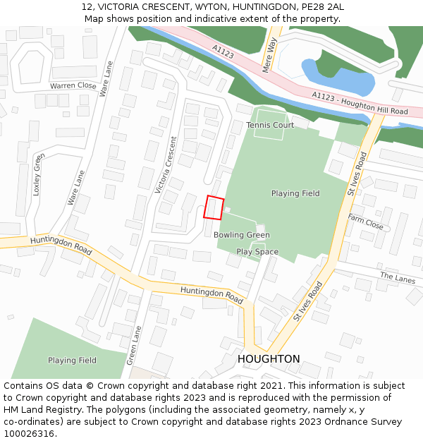 12, VICTORIA CRESCENT, WYTON, HUNTINGDON, PE28 2AL: Location map and indicative extent of plot