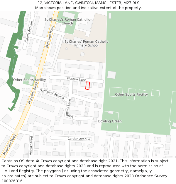 12, VICTORIA LANE, SWINTON, MANCHESTER, M27 9LS: Location map and indicative extent of plot