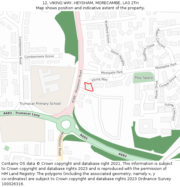 12, VIKING WAY, HEYSHAM, MORECAMBE, LA3 2TH: Location map and indicative extent of plot