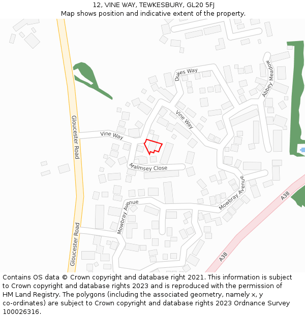 12, VINE WAY, TEWKESBURY, GL20 5FJ: Location map and indicative extent of plot