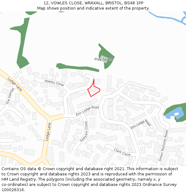 12, VOWLES CLOSE, WRAXALL, BRISTOL, BS48 1PP: Location map and indicative extent of plot