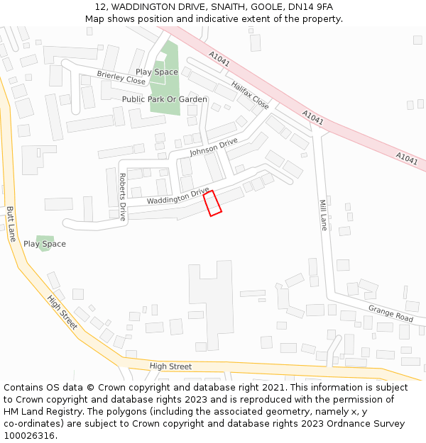 12, WADDINGTON DRIVE, SNAITH, GOOLE, DN14 9FA: Location map and indicative extent of plot