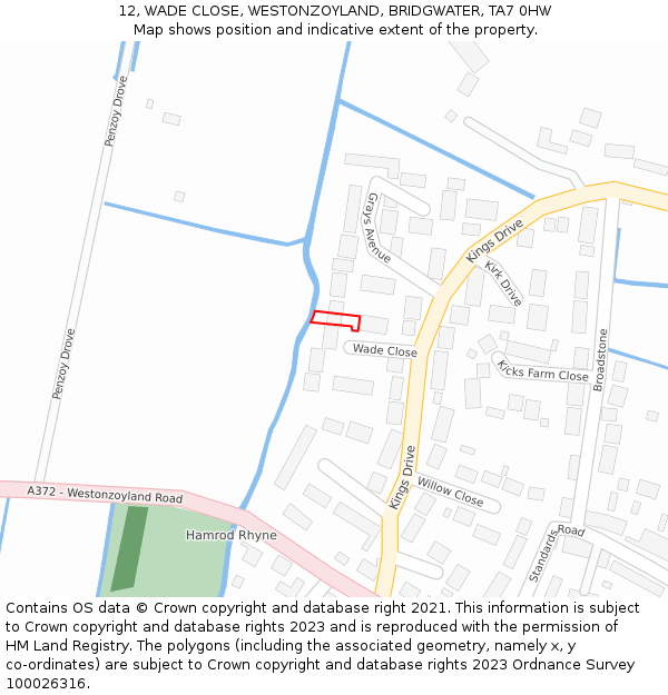 12, WADE CLOSE, WESTONZOYLAND, BRIDGWATER, TA7 0HW: Location map and indicative extent of plot