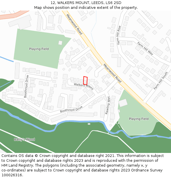 12, WALKERS MOUNT, LEEDS, LS6 2SD: Location map and indicative extent of plot