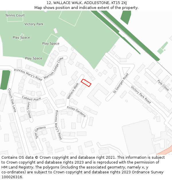 12, WALLACE WALK, ADDLESTONE, KT15 2XJ: Location map and indicative extent of plot