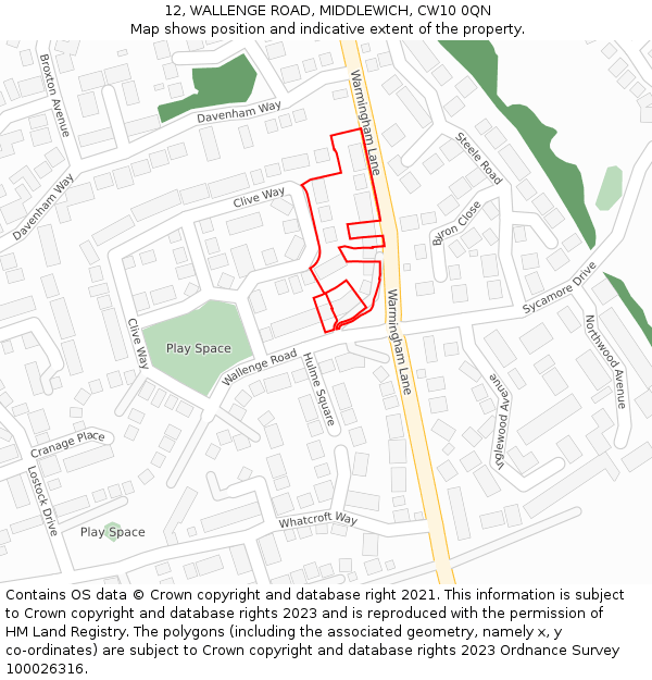 12, WALLENGE ROAD, MIDDLEWICH, CW10 0QN: Location map and indicative extent of plot