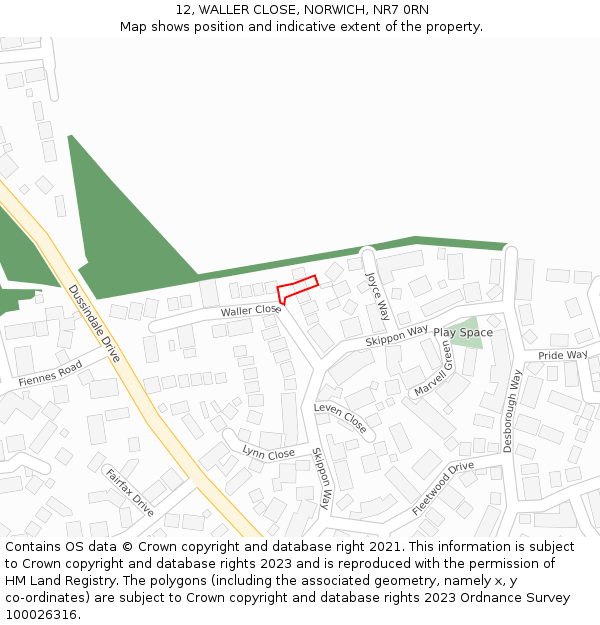 12, WALLER CLOSE, NORWICH, NR7 0RN: Location map and indicative extent of plot