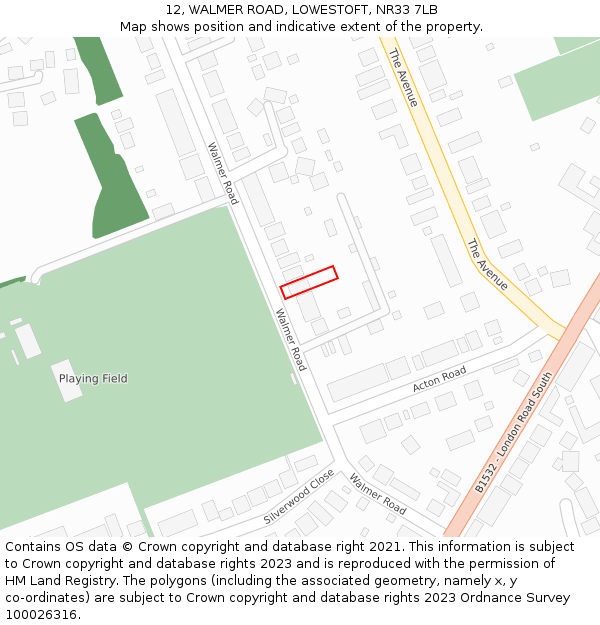 12, WALMER ROAD, LOWESTOFT, NR33 7LB: Location map and indicative extent of plot