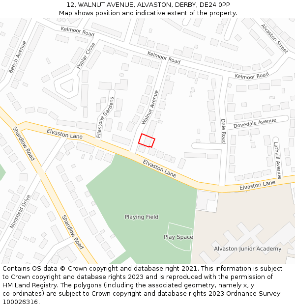 12, WALNUT AVENUE, ALVASTON, DERBY, DE24 0PP: Location map and indicative extent of plot