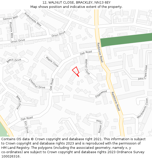 12, WALNUT CLOSE, BRACKLEY, NN13 6EY: Location map and indicative extent of plot