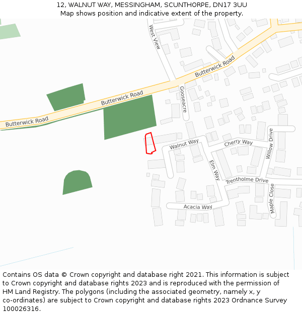 12, WALNUT WAY, MESSINGHAM, SCUNTHORPE, DN17 3UU: Location map and indicative extent of plot