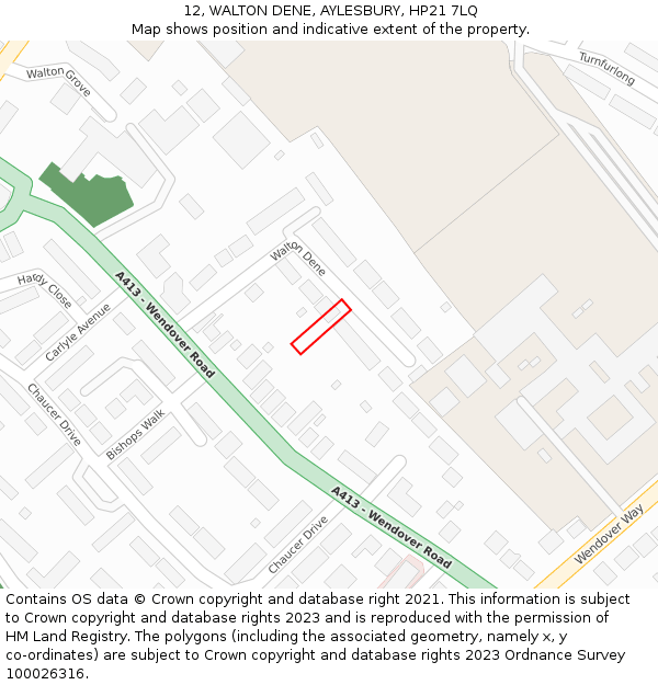 12, WALTON DENE, AYLESBURY, HP21 7LQ: Location map and indicative extent of plot