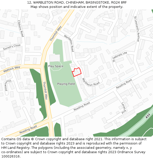 12, WARBLETON ROAD, CHINEHAM, BASINGSTOKE, RG24 8RF: Location map and indicative extent of plot