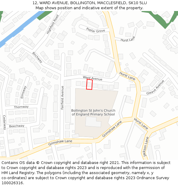 12, WARD AVENUE, BOLLINGTON, MACCLESFIELD, SK10 5LU: Location map and indicative extent of plot