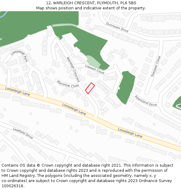 12, WARLEIGH CRESCENT, PLYMOUTH, PL6 5BS: Location map and indicative extent of plot