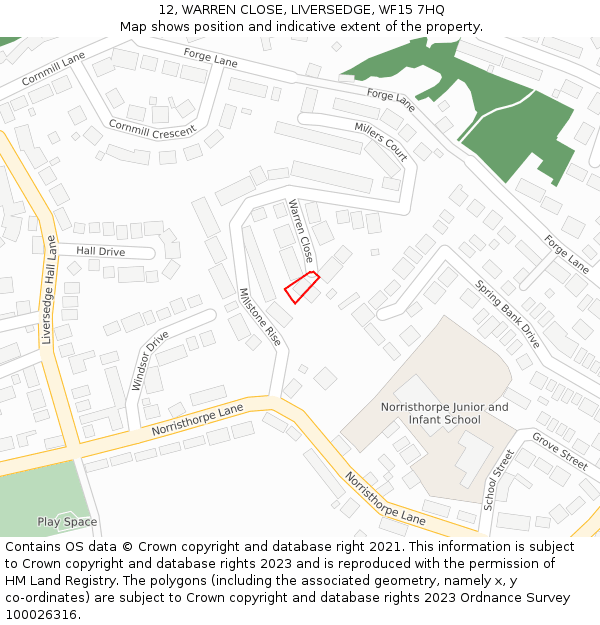 12, WARREN CLOSE, LIVERSEDGE, WF15 7HQ: Location map and indicative extent of plot