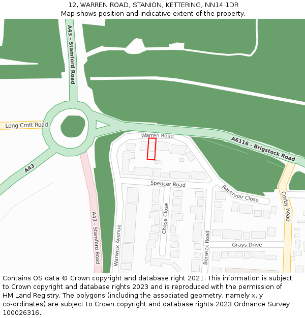 12, WARREN ROAD, STANION, KETTERING, NN14 1DR: Location map and indicative extent of plot