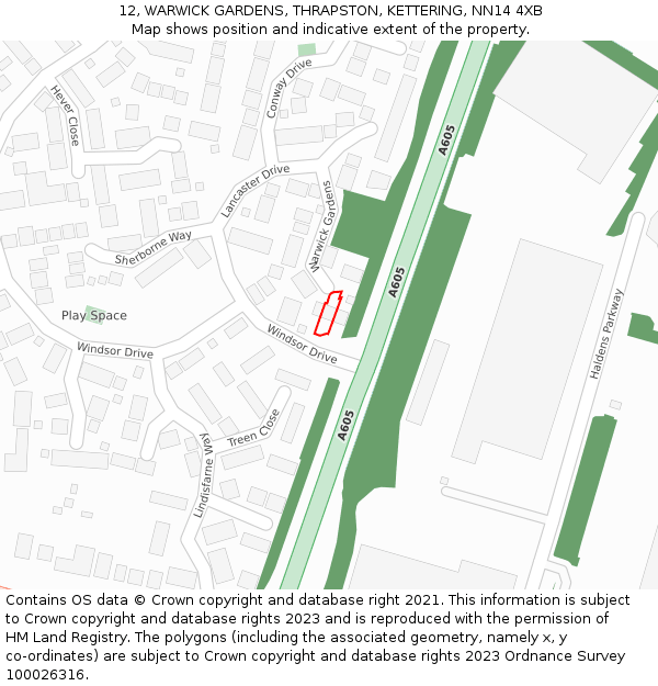 12, WARWICK GARDENS, THRAPSTON, KETTERING, NN14 4XB: Location map and indicative extent of plot