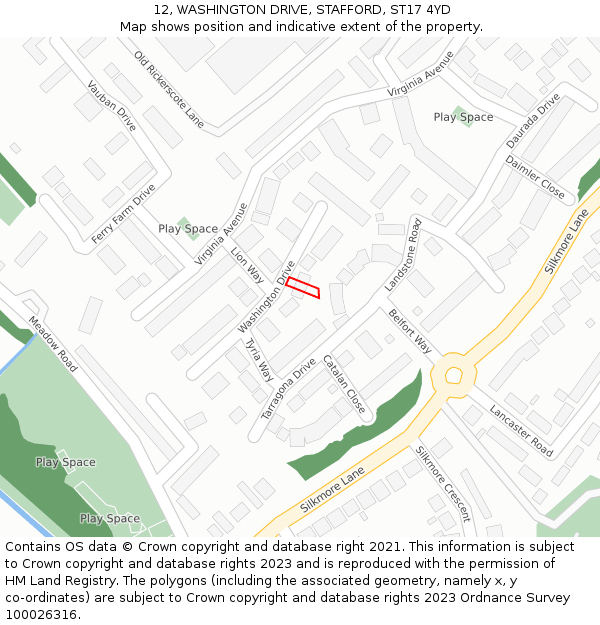 12, WASHINGTON DRIVE, STAFFORD, ST17 4YD: Location map and indicative extent of plot