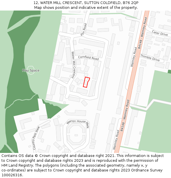 12, WATER MILL CRESCENT, SUTTON COLDFIELD, B76 2QP: Location map and indicative extent of plot