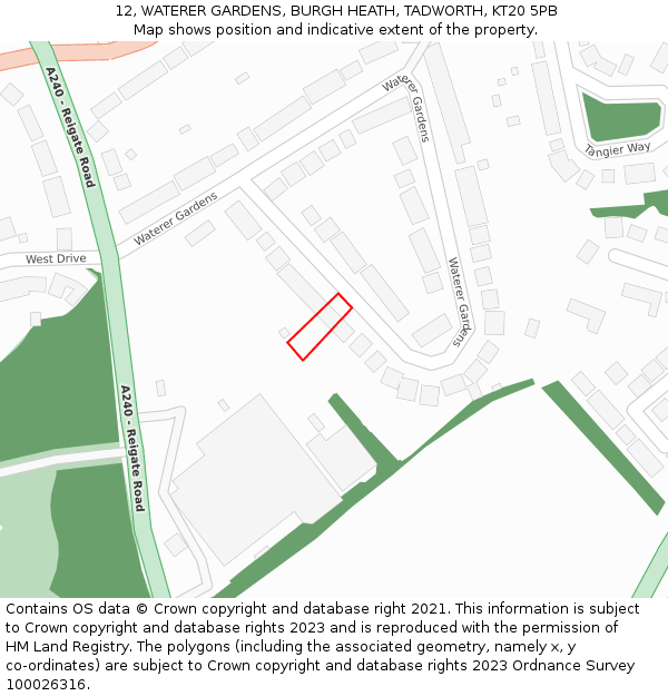 12, WATERER GARDENS, BURGH HEATH, TADWORTH, KT20 5PB: Location map and indicative extent of plot