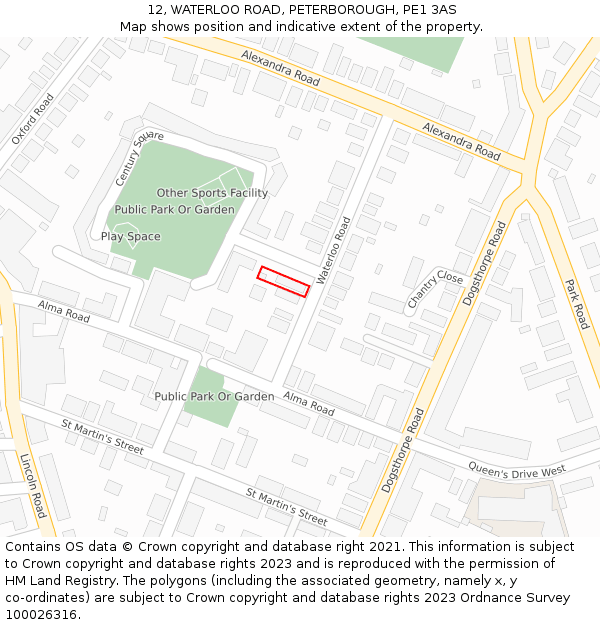 12, WATERLOO ROAD, PETERBOROUGH, PE1 3AS: Location map and indicative extent of plot