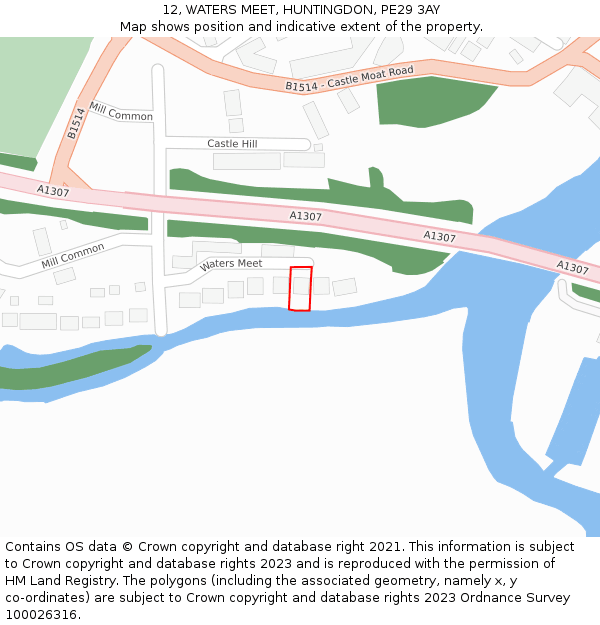 12, WATERS MEET, HUNTINGDON, PE29 3AY: Location map and indicative extent of plot
