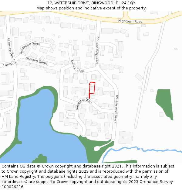 12, WATERSHIP DRIVE, RINGWOOD, BH24 1QY: Location map and indicative extent of plot