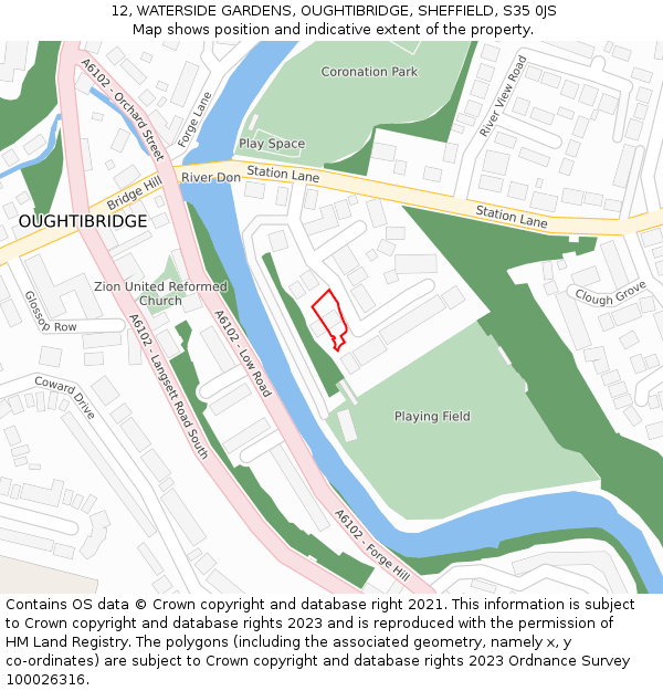 12, WATERSIDE GARDENS, OUGHTIBRIDGE, SHEFFIELD, S35 0JS: Location map and indicative extent of plot