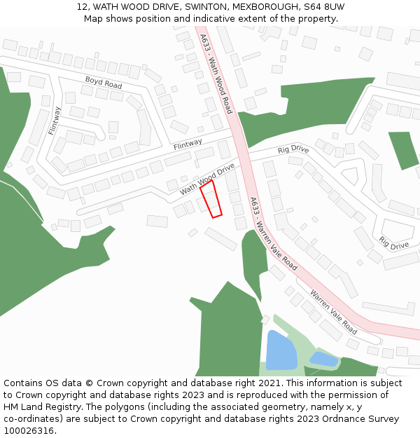 12, WATH WOOD DRIVE, SWINTON, MEXBOROUGH, S64 8UW: Location map and indicative extent of plot