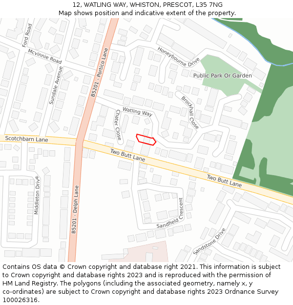 12, WATLING WAY, WHISTON, PRESCOT, L35 7NG: Location map and indicative extent of plot