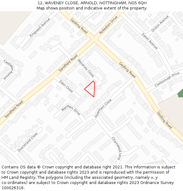 12, WAVENEY CLOSE, ARNOLD, NOTTINGHAM, NG5 6QH: Location map and indicative extent of plot