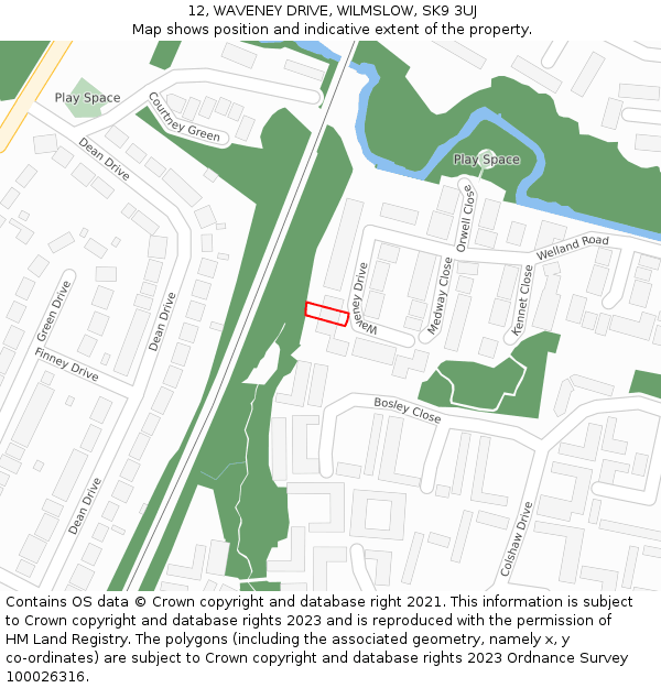 12, WAVENEY DRIVE, WILMSLOW, SK9 3UJ: Location map and indicative extent of plot