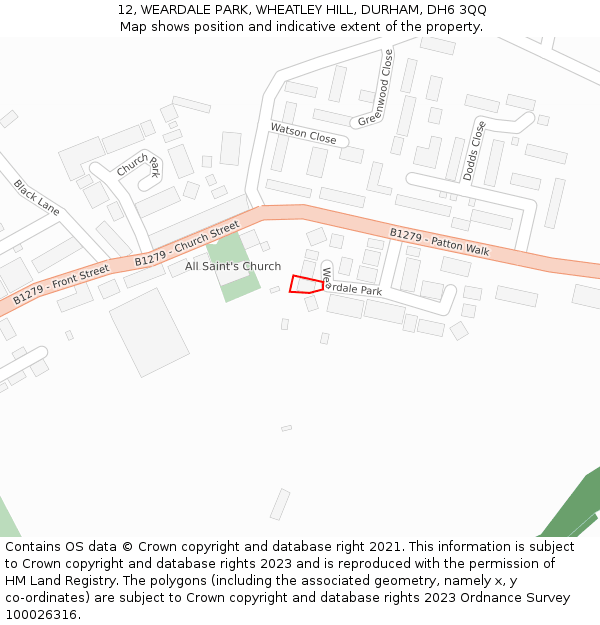 12, WEARDALE PARK, WHEATLEY HILL, DURHAM, DH6 3QQ: Location map and indicative extent of plot