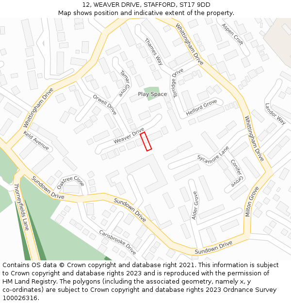12, WEAVER DRIVE, STAFFORD, ST17 9DD: Location map and indicative extent of plot