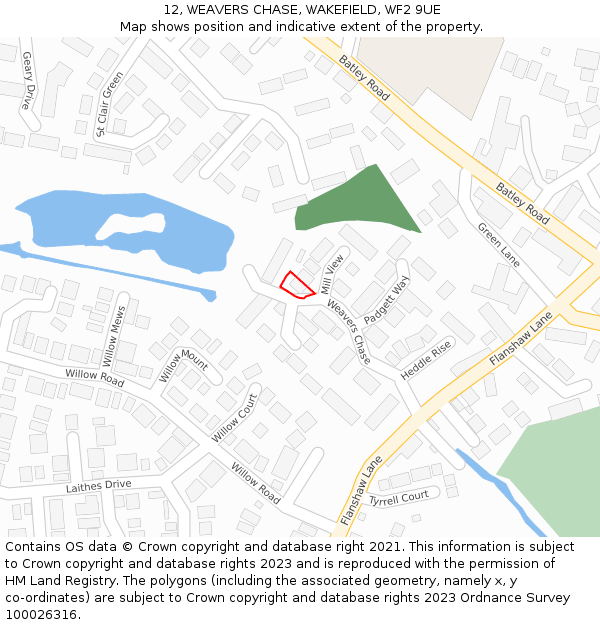 12, WEAVERS CHASE, WAKEFIELD, WF2 9UE: Location map and indicative extent of plot