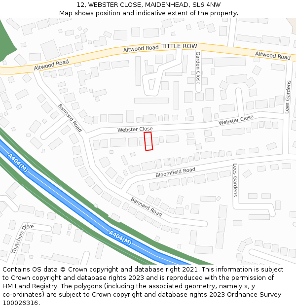 12, WEBSTER CLOSE, MAIDENHEAD, SL6 4NW: Location map and indicative extent of plot