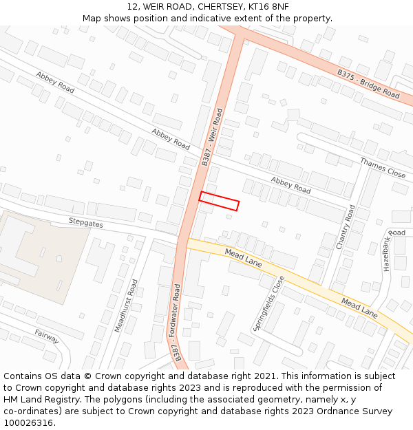 12, WEIR ROAD, CHERTSEY, KT16 8NF: Location map and indicative extent of plot