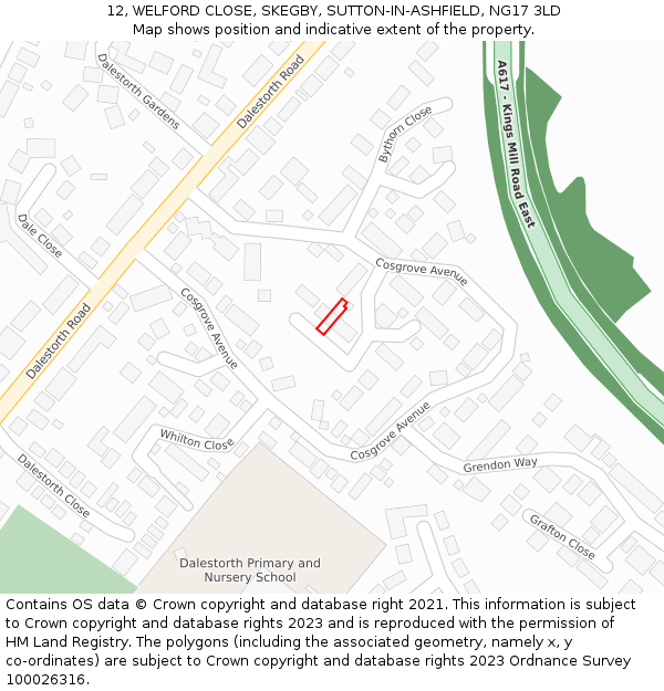 12, WELFORD CLOSE, SKEGBY, SUTTON-IN-ASHFIELD, NG17 3LD: Location map and indicative extent of plot