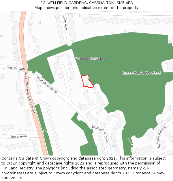12, WELLFIELD GARDENS, CARSHALTON, SM5 4EA: Location map and indicative extent of plot