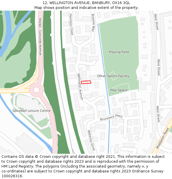 12, WELLINGTON AVENUE, BANBURY, OX16 3QL: Location map and indicative extent of plot