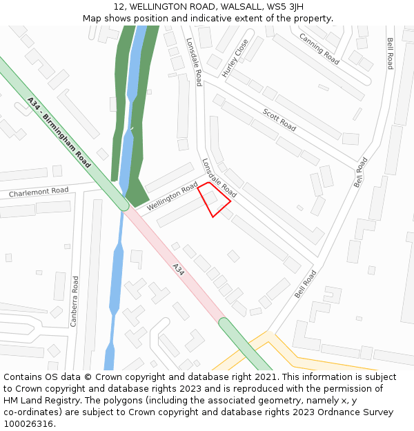 12, WELLINGTON ROAD, WALSALL, WS5 3JH: Location map and indicative extent of plot