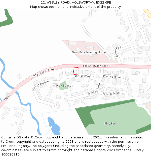 12, WESLEY ROAD, HOLSWORTHY, EX22 6FE: Location map and indicative extent of plot